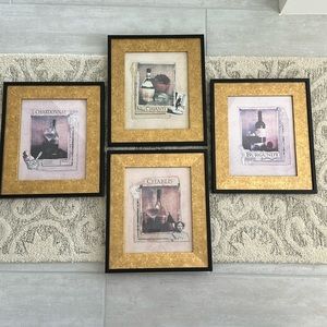 Bombay Wine Prints, Black Frame w/Gold Matting -Set of 4